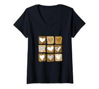 Donna Marrone Wild Hearts Brown Graphic Maglietta con Collo a V