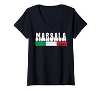 Donna Marsala City Italia Vintage Bandiera Italia per Gli Amanti dei Viaggi Maglietta con Collo a V