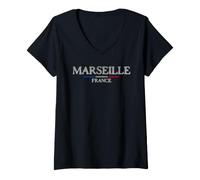 Donna Marsiglia Francia Viaggio Vintage Maglietta con Collo a V