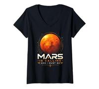 Donna Marte Chiama Planet Space Explorer Astronomia Astronauta Maglietta con Collo a V