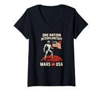 Donna Marte USA Robot Flag Interplanetary Space Mission STEM Maglietta con Collo a V