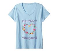 Donna Marthas Vineyard Cape Cod Vacation, ghirlanda di fiori a forma di cuore, stile BOHO Maglietta con Collo a V