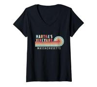 Donna Martha's Vineyard Island Vintage Massachusetts Maglietta con Collo a V
