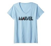 Donna Marvel Avengers Black Widow Neon Light Stylized Marvel Logo Maglietta con Collo a V