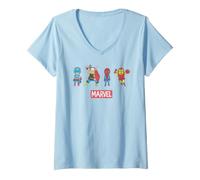 Donna Marvel Avengers Captain America Thor Iron Man Spidey Pop Art Maglietta con Collo a V