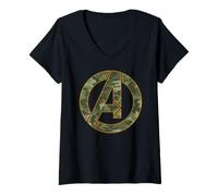 Donna Marvel Avengers Classic Camouflage Team Large Chest Logo Maglietta con Collo a V