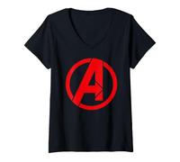 Donna Marvel Avengers Classic Minimalist Red Team Large Chest Logo Maglietta con Collo a V