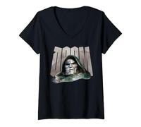 Donna Marvel Avengers Doomsday Doom Bold Text Mask And Cowl Bust Maglietta con Collo a V