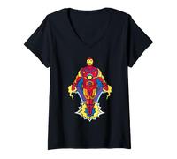 Donna Marvel Avengers Iron-Man Pop Art Stylized Flying Portrait Maglietta con Collo a V