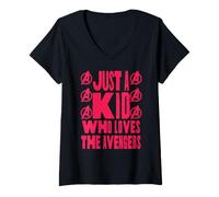 Donna Marvel Avengers Just A Kid Who Loves The Avengers Text Logo Maglietta con Collo a V