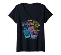Donna Marvel Avengers Mighty Marvel Super Heros Team Up Vintage Maglietta con Collo a V