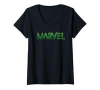 Donna Marvel Avengers The Incredible Hulk Stylized Marvel Logo Maglietta con Collo a V