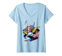 Donna Marvel Avengers The Mighty Thor Odinson Retro Comic Portrait Maglietta con Collo a V