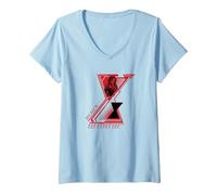 Donna Marvel Black Widow Double Logo Portrait Maglietta con Collo a V, Celeste, L