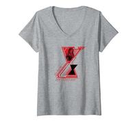 Donna Marvel Black Widow Double Logo Portrait Maglietta con Collo a V, Grigio Melange, XL