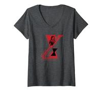Donna Marvel Black Widow Double Logo Portrait Maglietta con Collo a V, Grigio Scuro, M