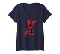 Donna Marvel Black Widow Double Logo Portrait Maglietta con Collo a V, Navy, XL