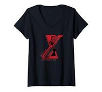 Donna Marvel Black Widow Double Logo Portrait Maglietta con Collo a V, Nero, S