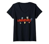 Donna Marvel Comics Logo with Heroes Maglietta con Collo a V