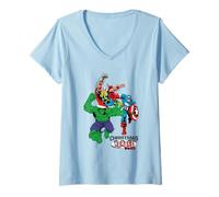 Donna Marvel Comics Natale Heroes Maglietta con Collo a V
