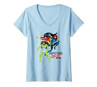 Donna Marvel Comics Natale Heroes Maglietta con Collo a V