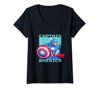 Donna Marvel Cosmic Invasion Captain America Retro Pixel Graphics Maglietta con Collo a V