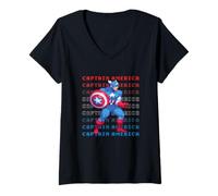 Donna Marvel Cosmic Invasion Captain America RWB Pixel Graphics Maglietta con Collo a V