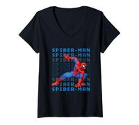Donna Marvel Cosmic Invasion Game Spider-Man Retro Pixel Graphics Maglietta con Collo a V