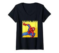 Donna Marvel Cosmic Invasion Spider-Man Retro Pixel Graphics Maglietta con Collo a V