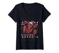 Donna Marvel Deadpool Ugly - Maglione Natalizio Maglietta con Collo a V, Nero, L