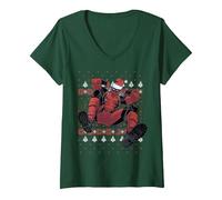 Donna Marvel Deadpool Ugly - Maglione Natalizio Maglietta con Collo a V, Verde Foresta, M
