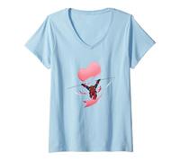 Donna Marvel Deadpool Valentine's Day Broken Heart Big Chest Logo Maglietta con Collo a V