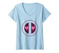 Donna Marvel Deadpool Valentine's Day Cute Heart Eyes Chest Logo Maglietta con Collo a V