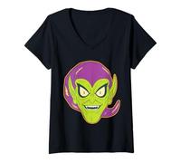 Donna Marvel Green Goblin Halloween Retro Vintage Mask Costume Maglietta con Collo a V