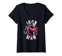 Donna Marvel Iron Man Avengers Endgame Suit Bursting Portrait Maglietta con Collo a V