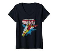 Donna Marvel Iron Man The Invincible Iron Man Classic Art Vintage Maglietta con Collo a V