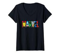 Donna Marvel Logo Classic Avengers & Spider-Man Retro Comic Art Maglietta con Collo a V