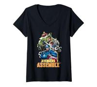 Donna Marvel Rivals Avengers Assemble Electric Group Shot Maglietta con Collo a V