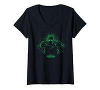 Donna Marvel Spider-Man: Day Hulk Green Web Silhouette Maglietta con Collo a V