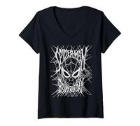 Donna Marvel Spider-Man: Day Spider Webbing Text Font Maglietta con Collo a V