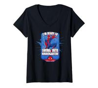Donna Marvel Spider-Man I'm Ready to Swing Into Kindergarten! Maglietta con Collo a V