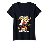 Donna Marvel Spider-Man Swinging Through The 1st Day of School Maglietta con Collo a V