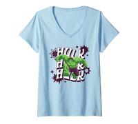 Donna Marvel Super Heroes Avengers Hulk Groovy Wavy Name Maglietta con Collo a V
