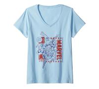 Donna Marvel Super Heroes Avengers Spider-Man Americana Since 1939 Maglietta con Collo a V