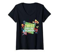 Donna Marvel Super Heroes First Day of School Back to School Maglietta con Collo a V