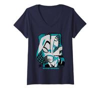 Donna Marvel Super Heroes Ghost-Spider Gwen Stacy New York Trio Maglietta con Collo a V
