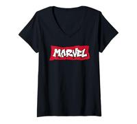 Donna Marvel Super Heroes Graffiti Tag Style Marvel Logo Official Maglietta con Collo a V