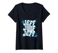 Donna Marvel Super Heroes Jeff The Land Shark Groovy Wavy Name Maglietta con Collo a V