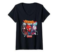 Donna Marvel Super Heroes Spider-Man Trio SD Heroes Kawaii Japan Maglietta con Collo a V