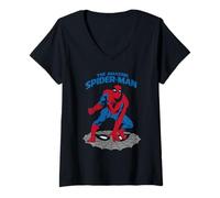 Donna Marvel The Amazing Spider-Man, fumetto retrò nero Maglietta con Collo a V